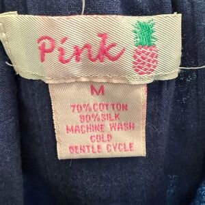 Pink Navy Blue Cotton Silk Blend Top